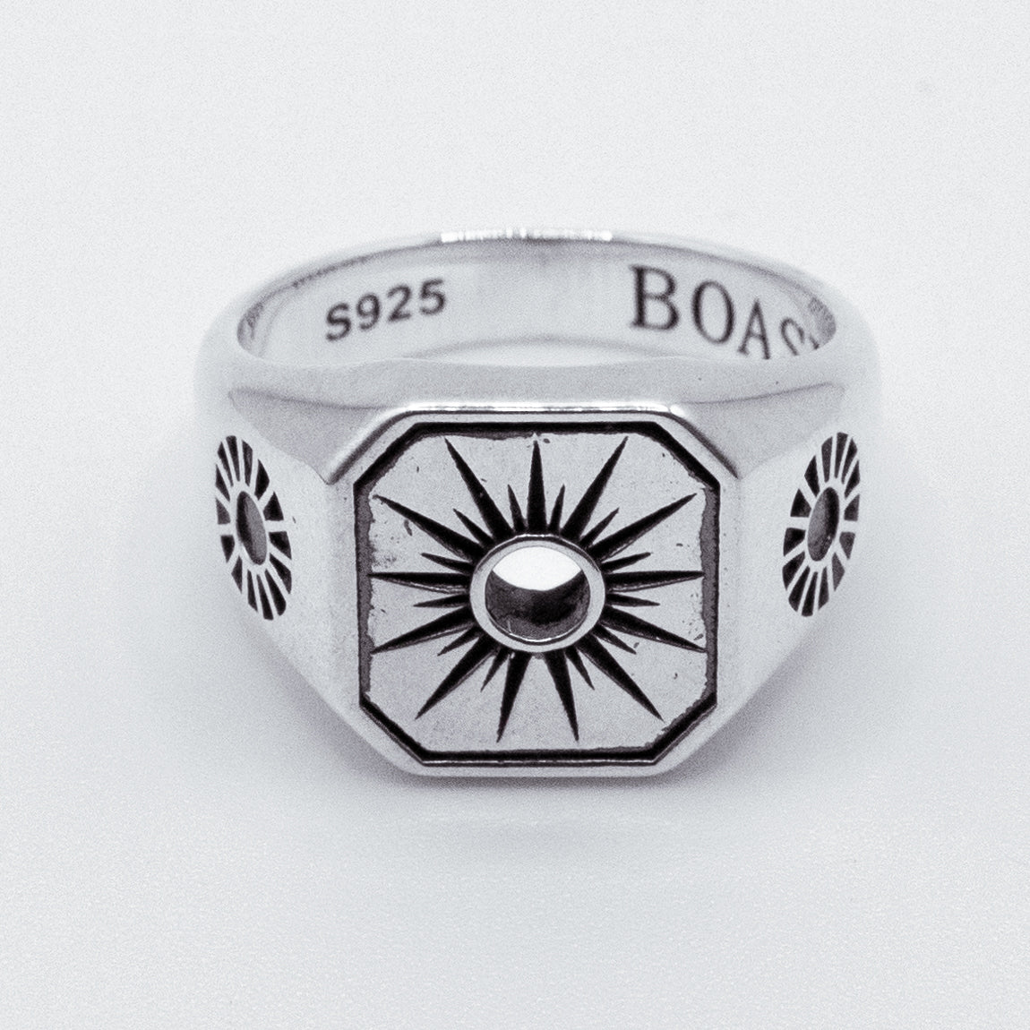 Anillo de plata 925 para hombre y mujer Sun con sol grabado, BOASI